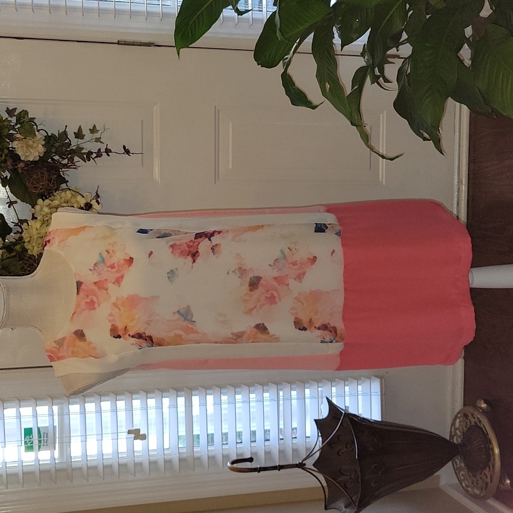Dalia pink white floral sleeveless long waisted dress sheath fully lined…8 EUC
